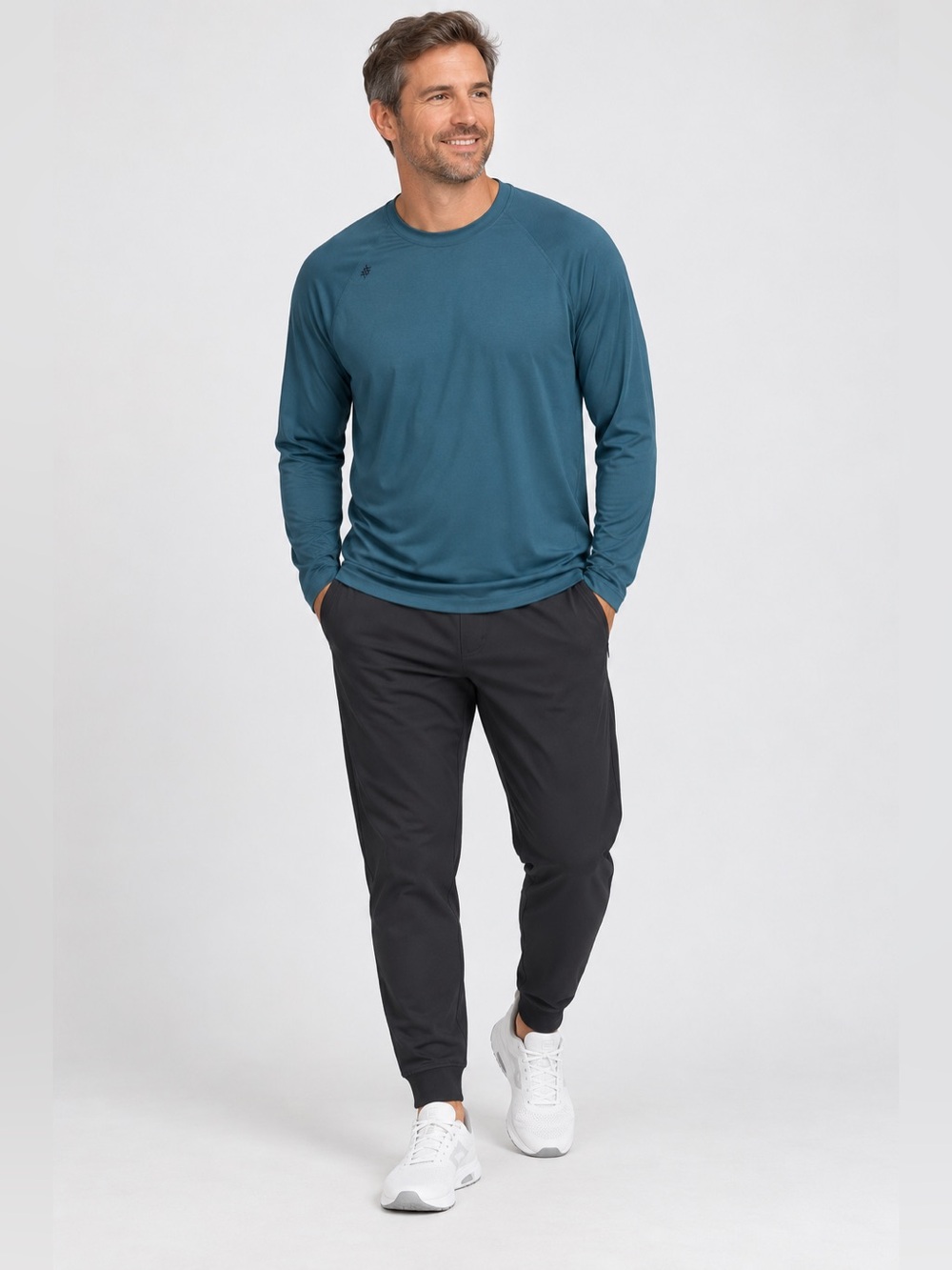 Rhône Reign Performance Tee Men’s XL Blue Teal Heather Long Sleeves Golf Sporty